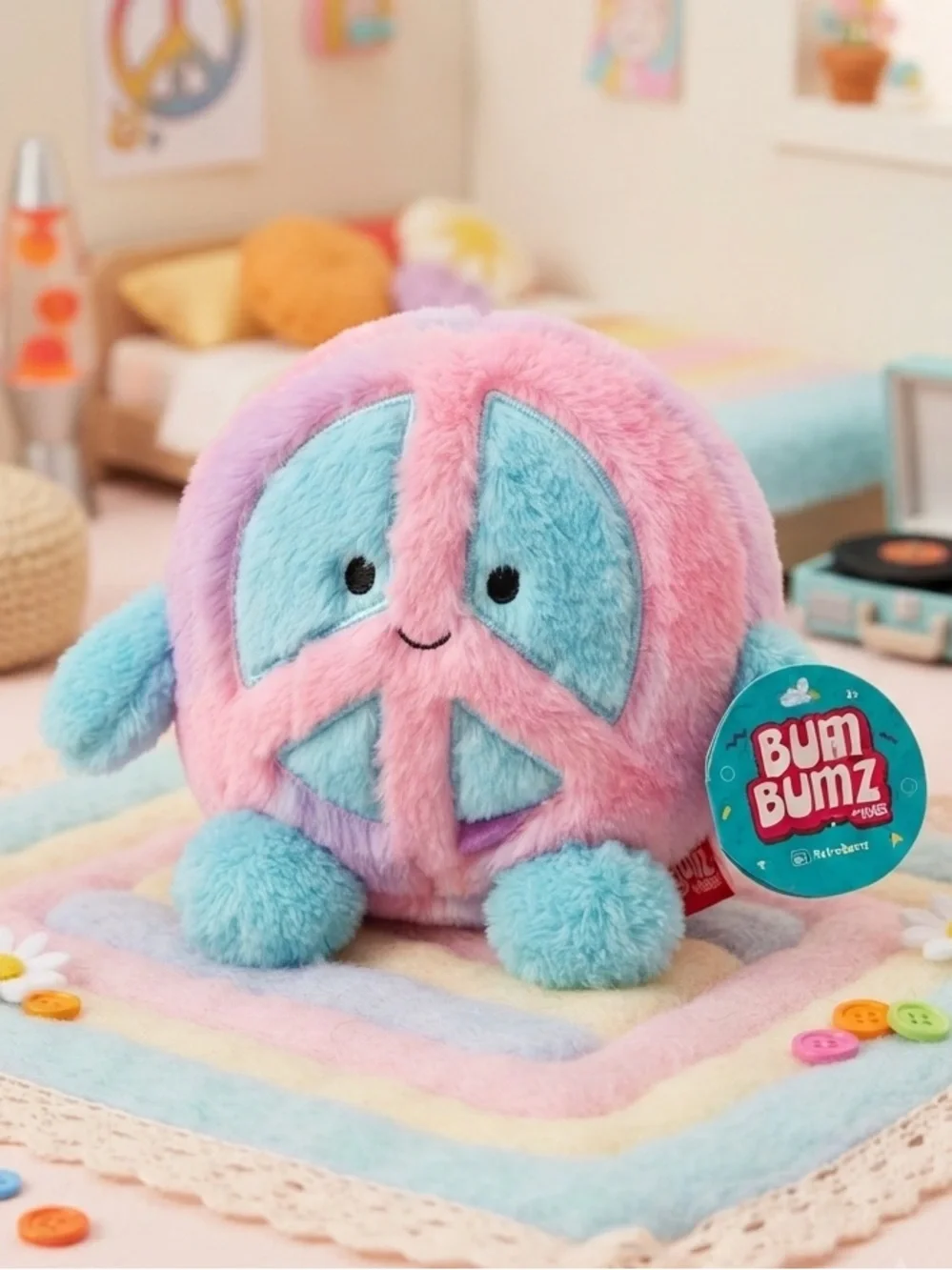 BUM BUMZ Retro Bumz  Meg the Peace Sign Plush NWT 7.5” inches